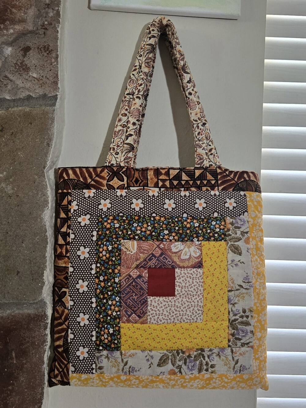 Vintage 70s Handmade Twee Quilted Tote Bag - Cottagecore x Librarian